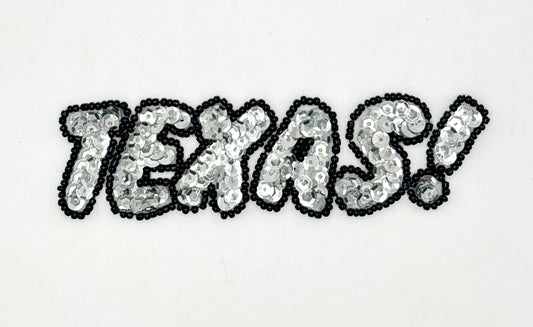 "Texas" with Black Beads & Silver Sequins 5" x 1.5"