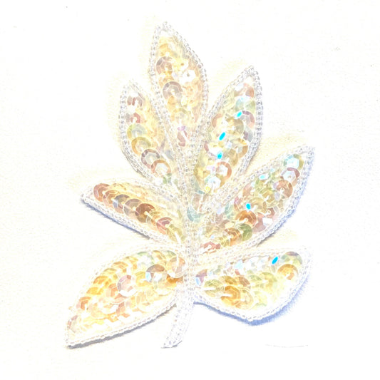 Iridescent Sequin & Beaded Leaf Appliqué – 4" x 3"