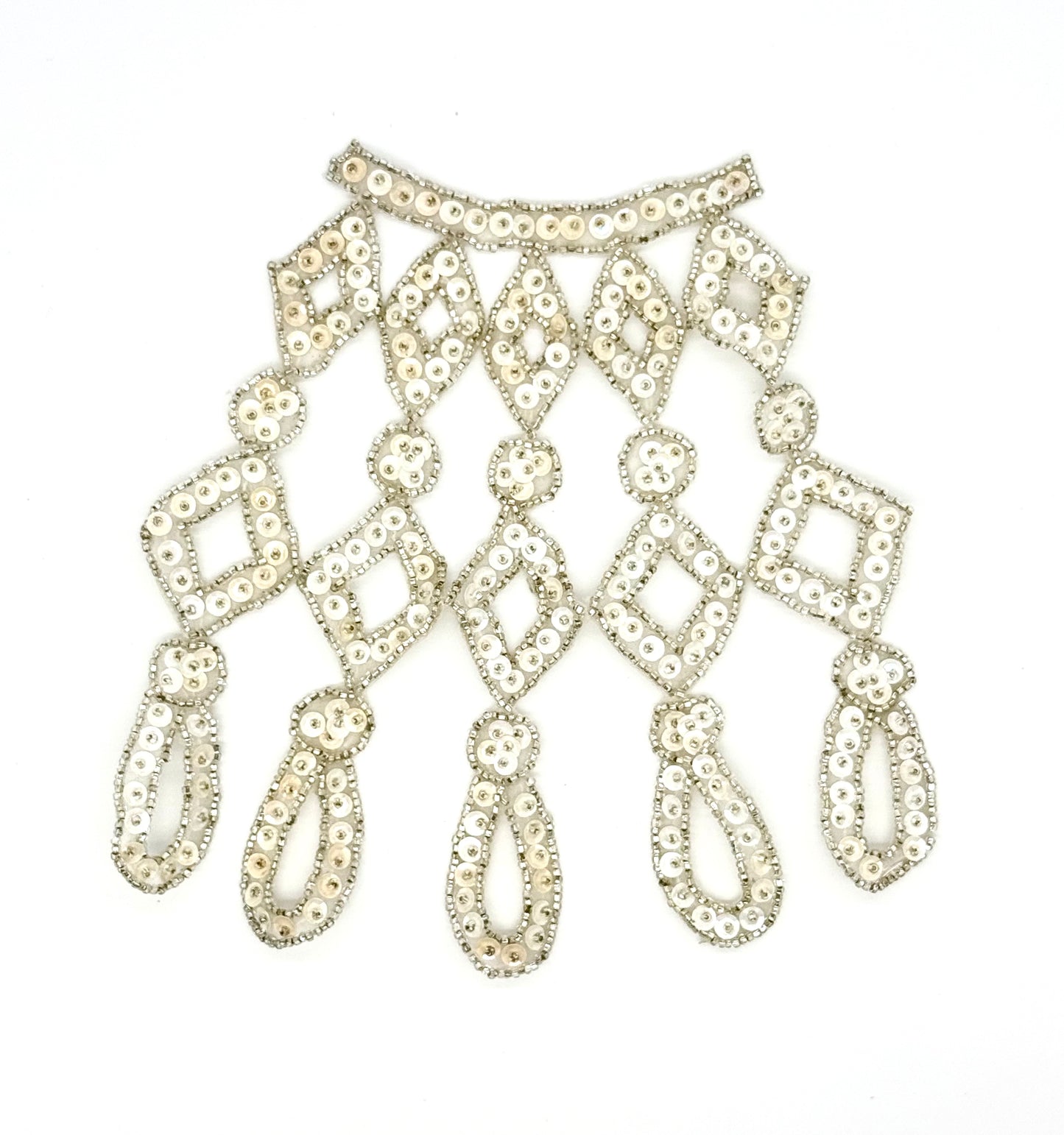 Designer Motif Neckpiece with Ivory Sequins and Silver Beads 8”x 7”