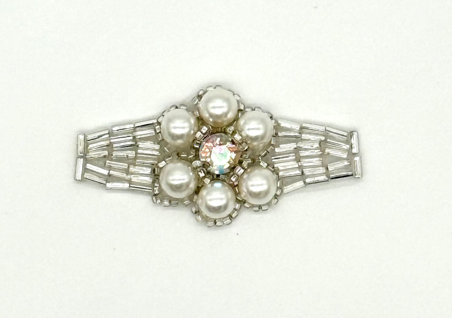 Designer Motif - Silver Beads - Pearls - AB Rhinestones 2.25" x 1.25"