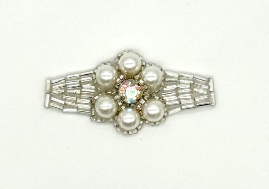 Designer Motif - Silver Beads - Pearls - AB Rhinestones 2.25" x 1.25"