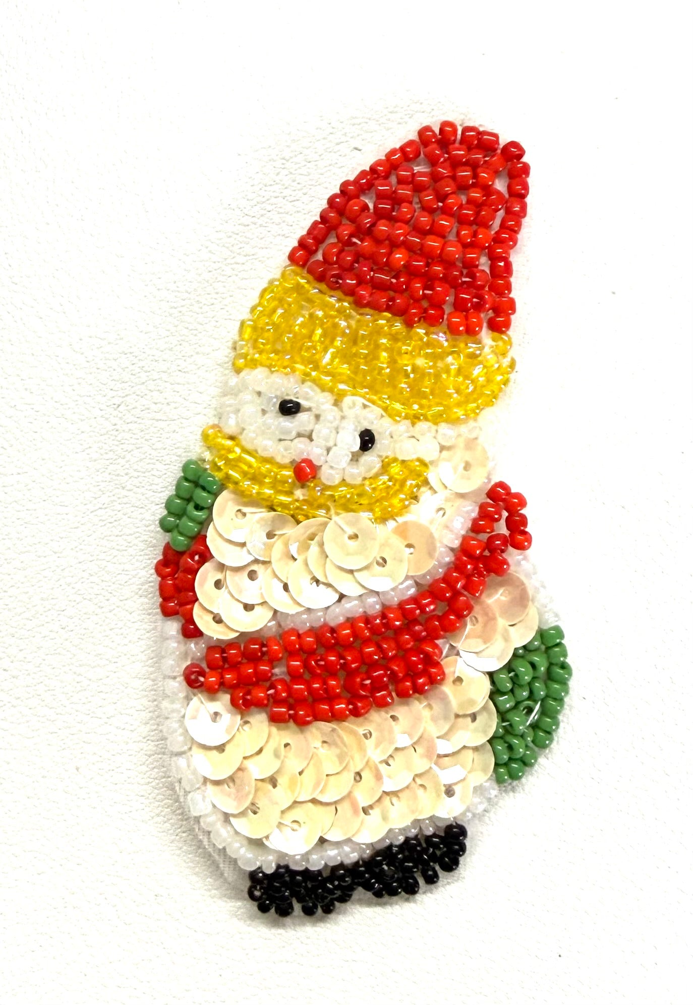 Santa with Red Hat Appliqué - Beige Sequins - Glass Beads 3" x 1.5"