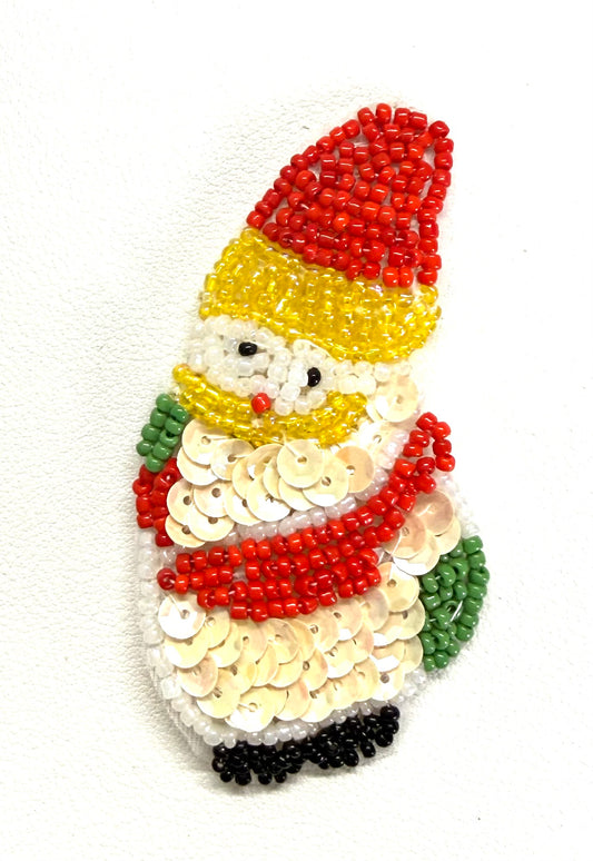 Santa with Red Hat Appliqué - Beige Sequins - Glass Beads 3" x 1.5"