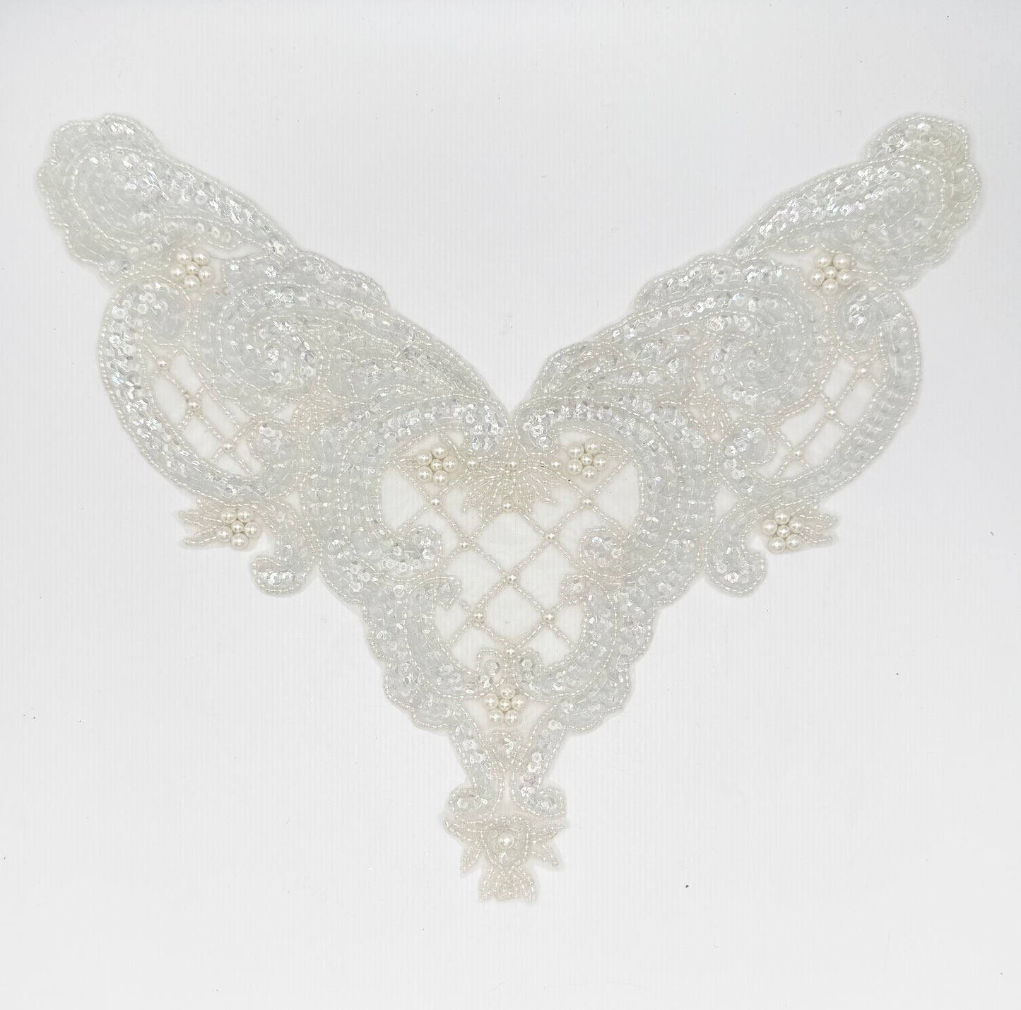 Designer Neckline with Iridescent Sequins and White Pearls 10" x 11.5"