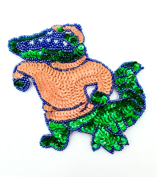 Alligator with Peach and Green Sequins and Beads with a Felt Backing or No Felt Backing 5" x 4.5"