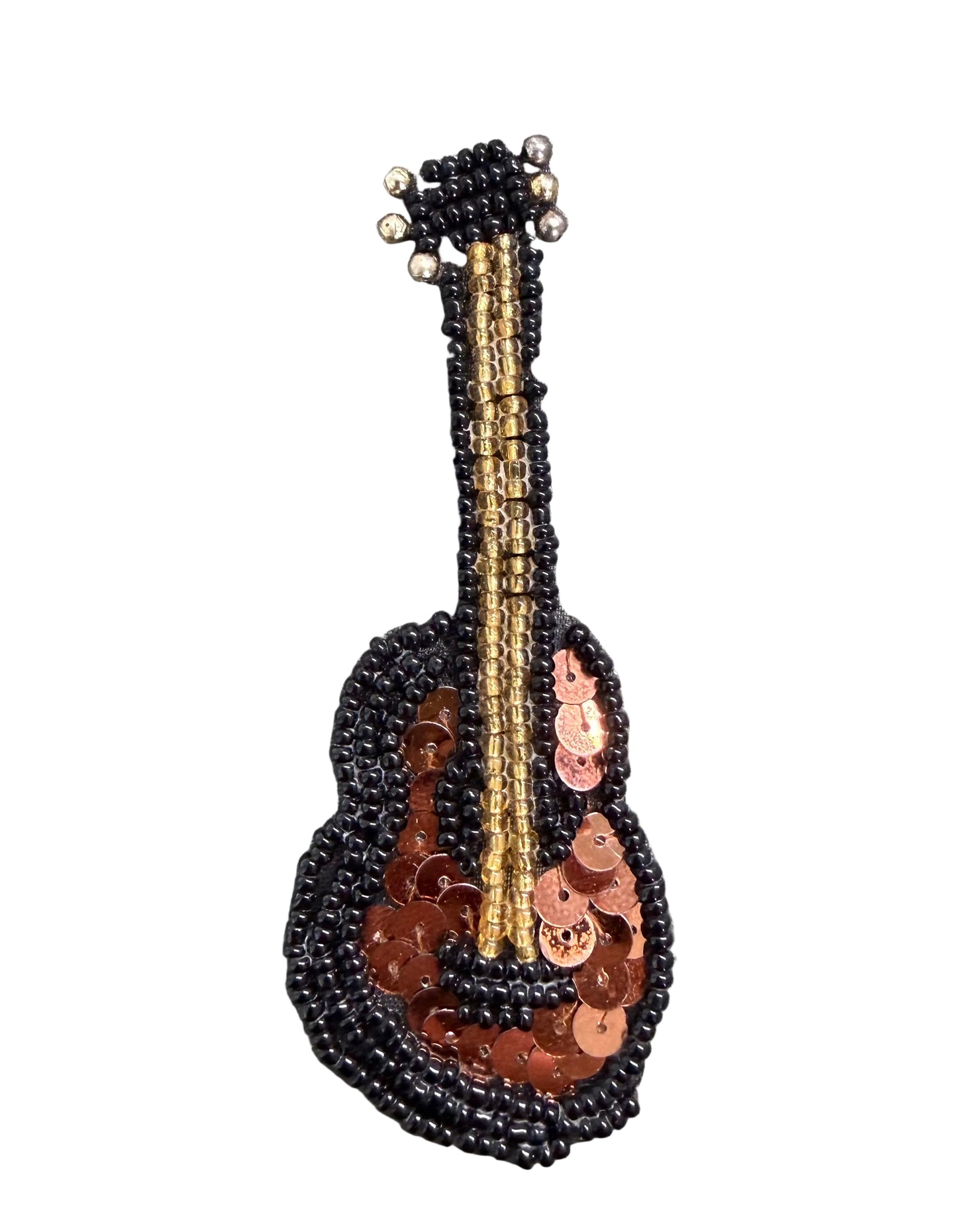 Guitar Appliqué - Bronze Sequins - Glass Beads 4" x 1.5”