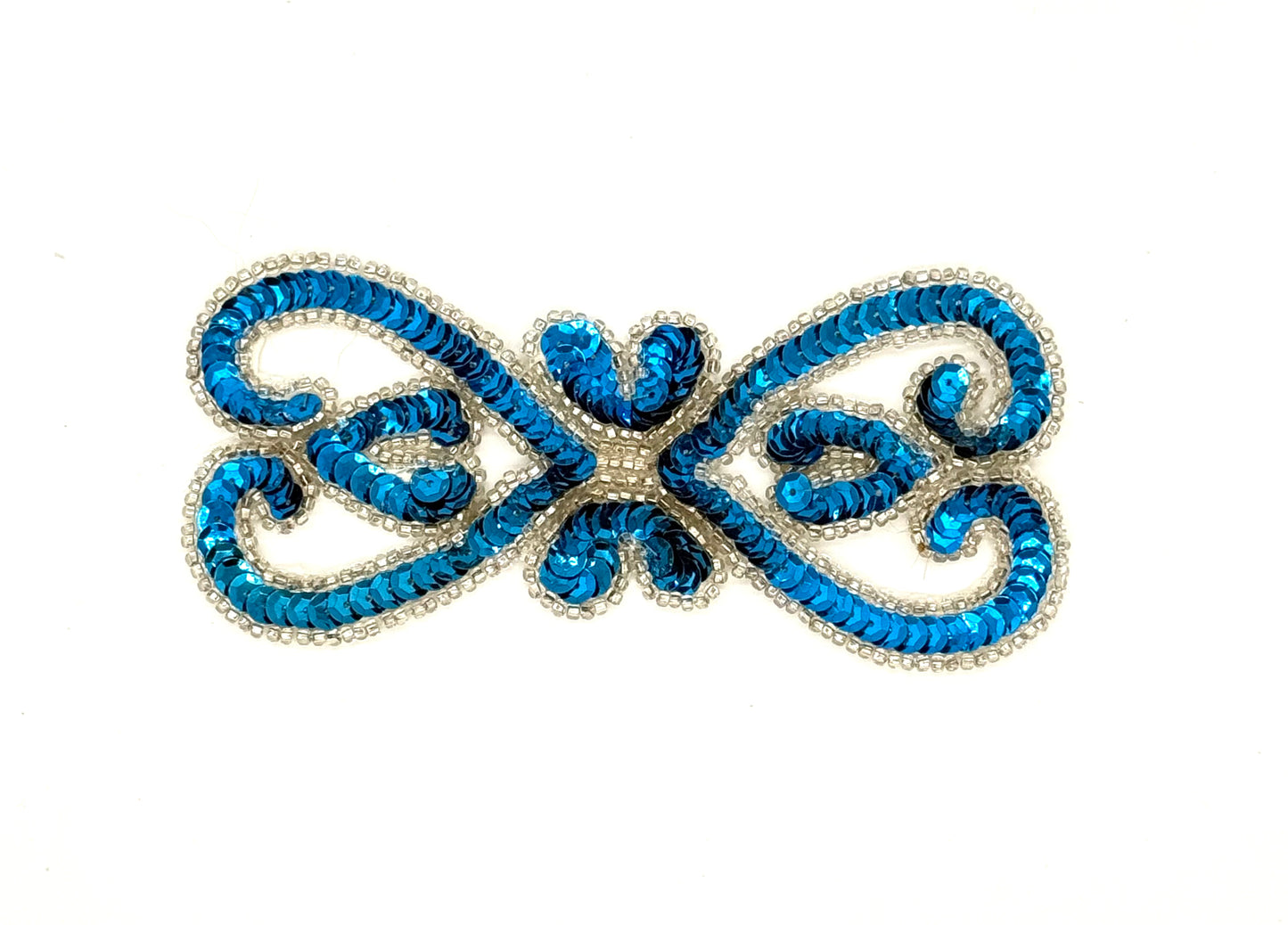Designer Motif - Blue Sequins - Silver Beads 5.5" x 2.5"