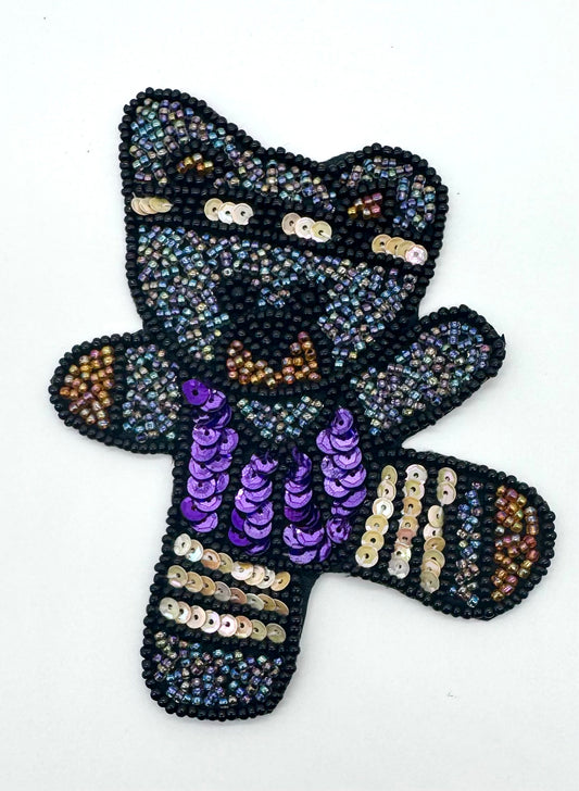 Bear doing Aerobics - Choice of Color: Purple and Peach Sequins and Blue Moonlight Beads or Peach Moonlight Beads 4.5" x 4"