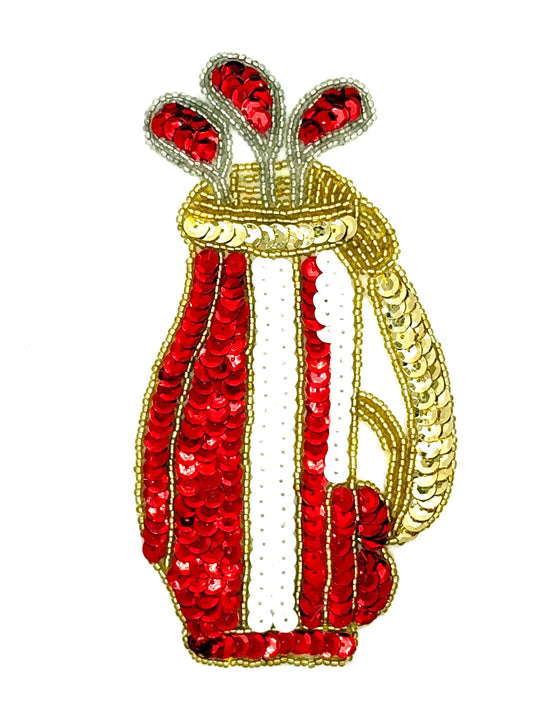 Parche para bolsa de palo de golf - Lentejuelas rojas, doradas y blancas o lentejuelas rojas, doradas y beige - Cuentas plateadas y doradas 15.24 cm x 8.89 cm