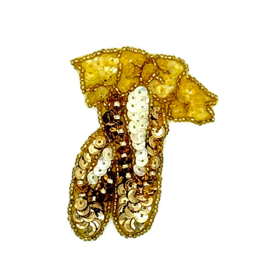 Ballet Slippers - Gold/Iridescent White/Iridescent Yellow Sequins -Gold Beads 3.25" x 2.5"