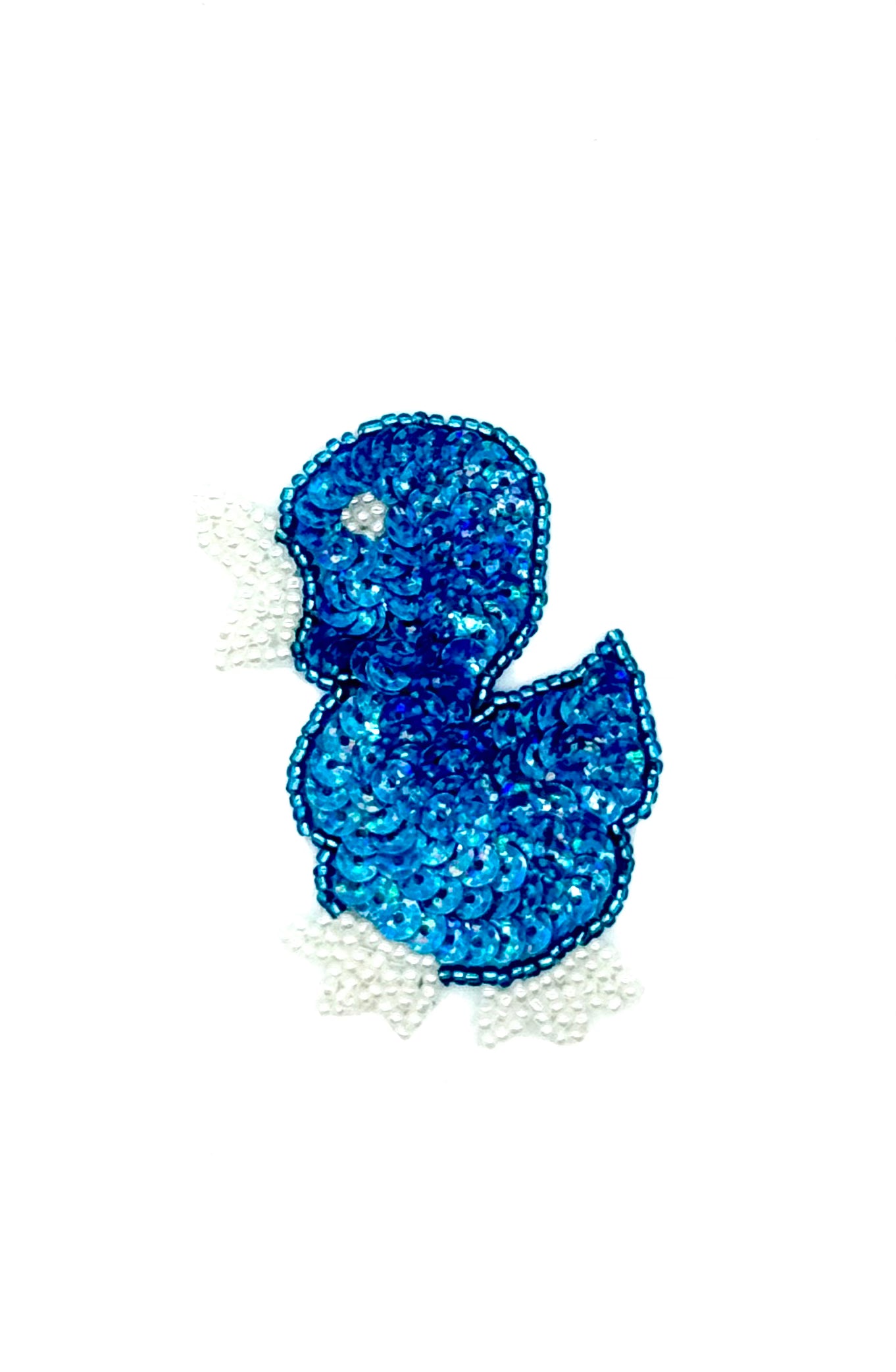Blue Duckling with Blue Sequins and Blue and White Beads 3” x 2”