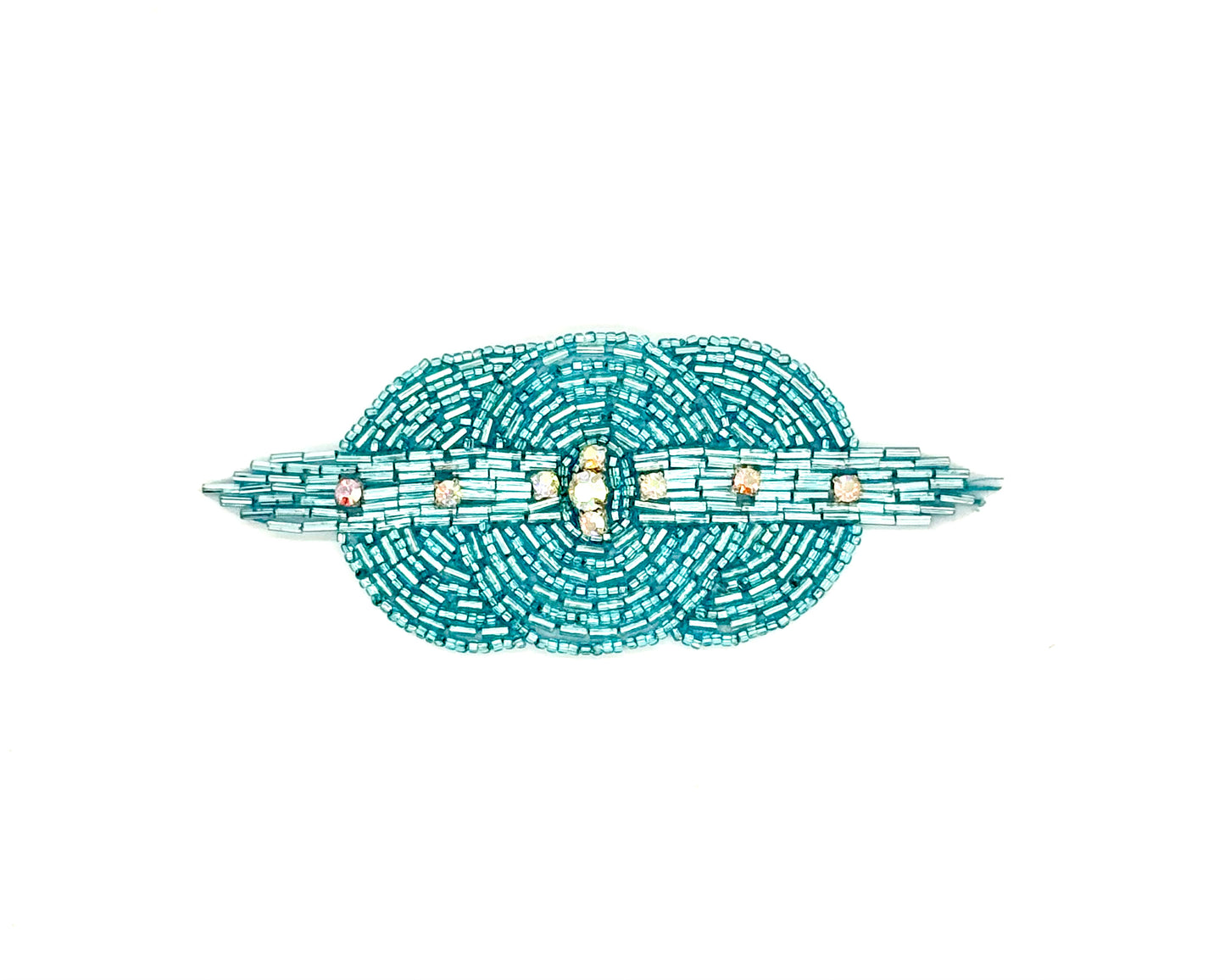 Designer Motif Triple Circle with Turquoise Beads and Rhinestones 5" x 2"