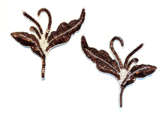 Bronze Sequin & Beaded Flower Appliqué Pair, 6.5" x 6"