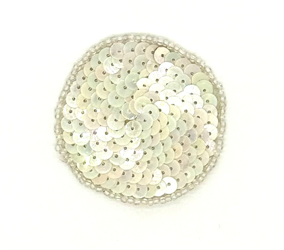 Dot Appliqué - Iridescent Ivory Sequins - Glass Beads 2"
