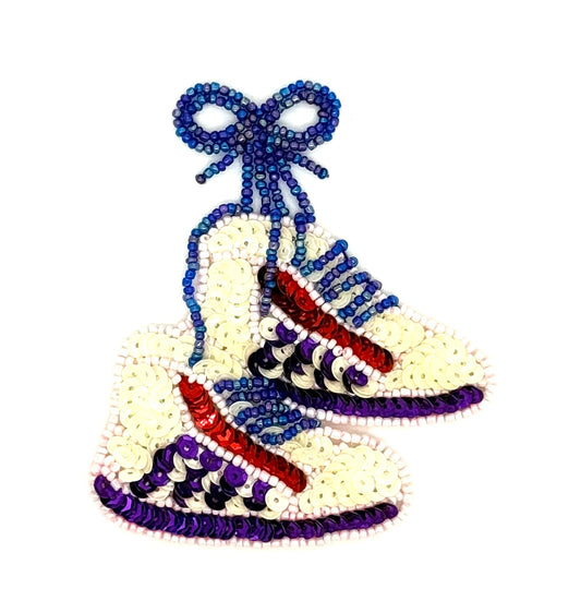 Zapatillas de tenis con lentejuelas y abalorios multicolores 4" x 3"