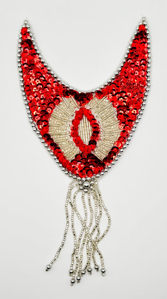Fringe Accent Piece with Red Sequins and Silver Beads 9" x 4.25"