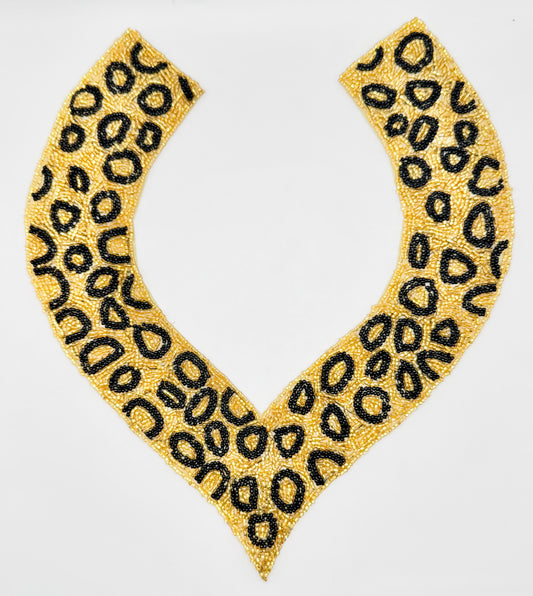 Designer Motif Neckline - Animal Print with Gold and Black Beads 11.5" x 10