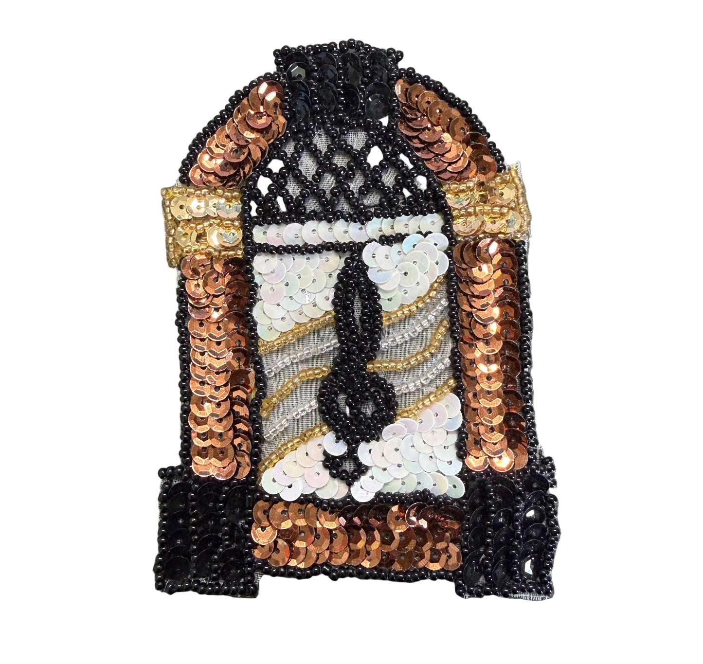 Jukebox con lentejuelas y cuentas doradas, negras y blancas de 11.43 cm x 7.62 cm