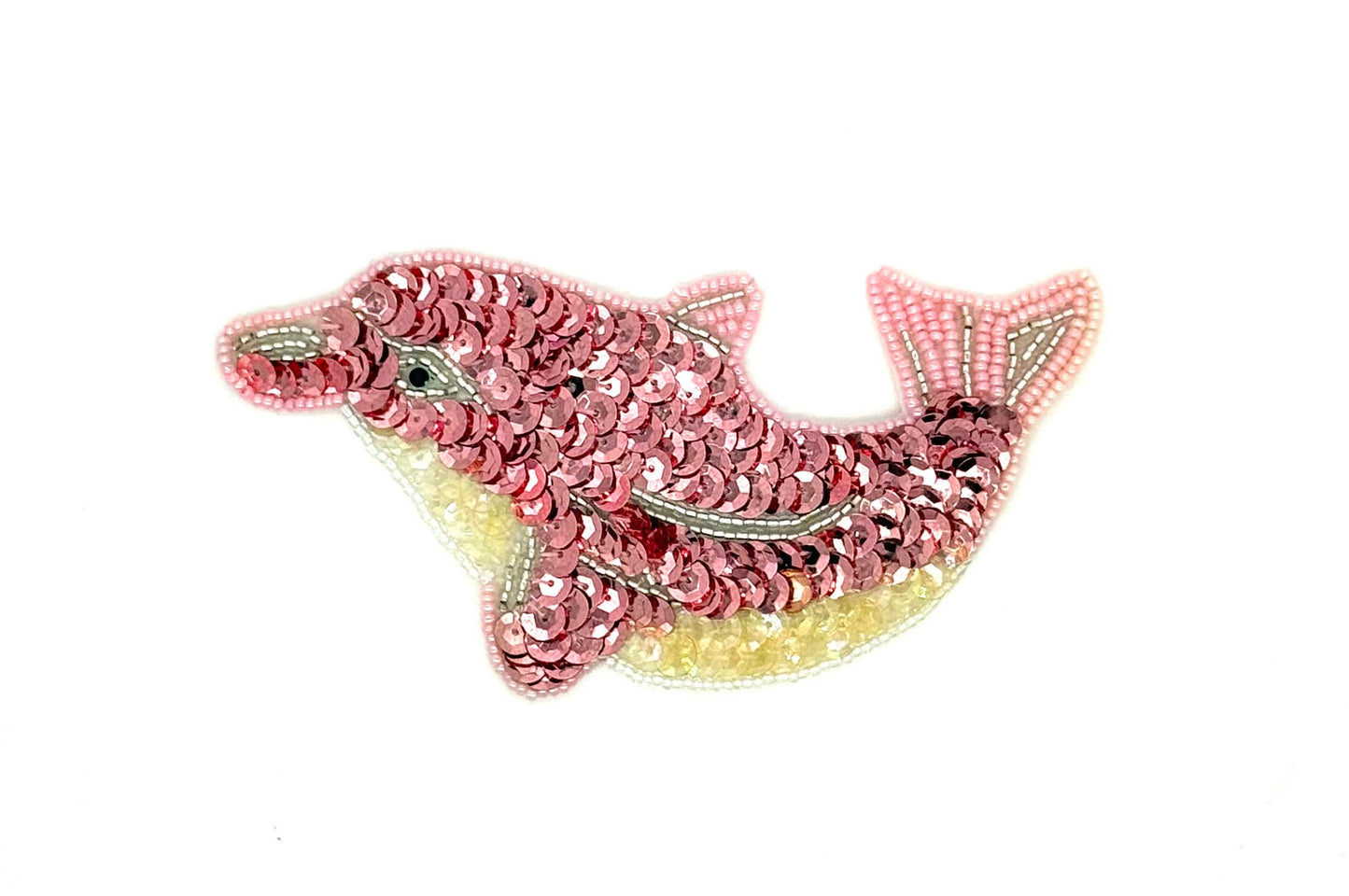 Aplicación de Delfín - Lentejuelas Rosa/Fucsia/Iridiscentes - Cuentas Rosa/Plata/Negro 3" x 5"