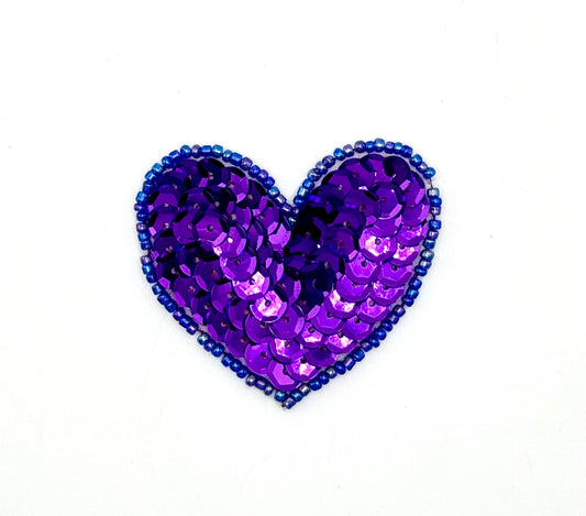 Choice of Size 1.25”, 1.5”, 2” and 3” Purple Heart with Purple Sequins and Beads