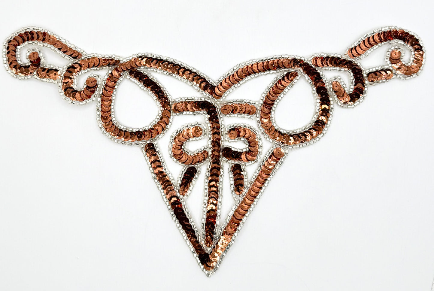 Designer Motif Neckline with Bronze Sequins and Silver Beads 10.5" x 5"