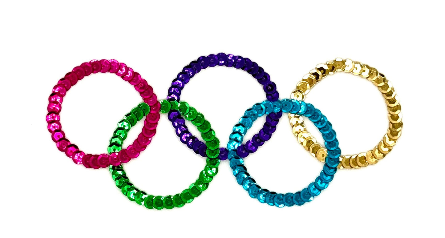 Olympic Ring Applique - Multicolored Sequins 5.5" x 2.5"