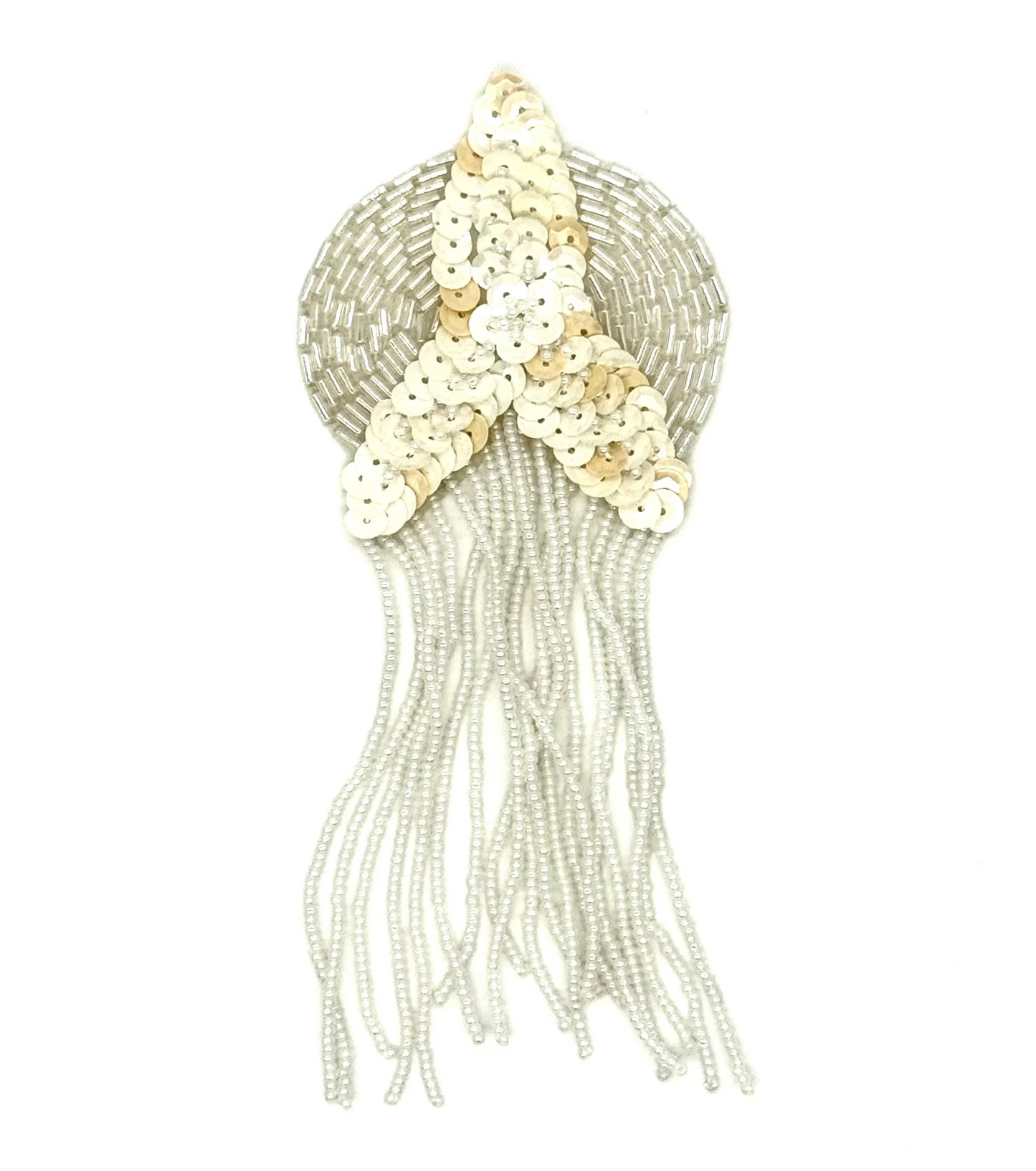 Hombrera - Lentejuelas color crema - Cuentas iridiscentes 6" x 2.5"