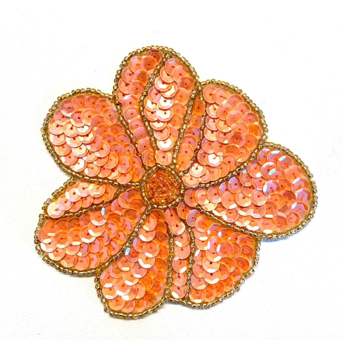 Sequin Flower Appliqué with Gold Glass Beads, Pink, Purple, or Peach 4"