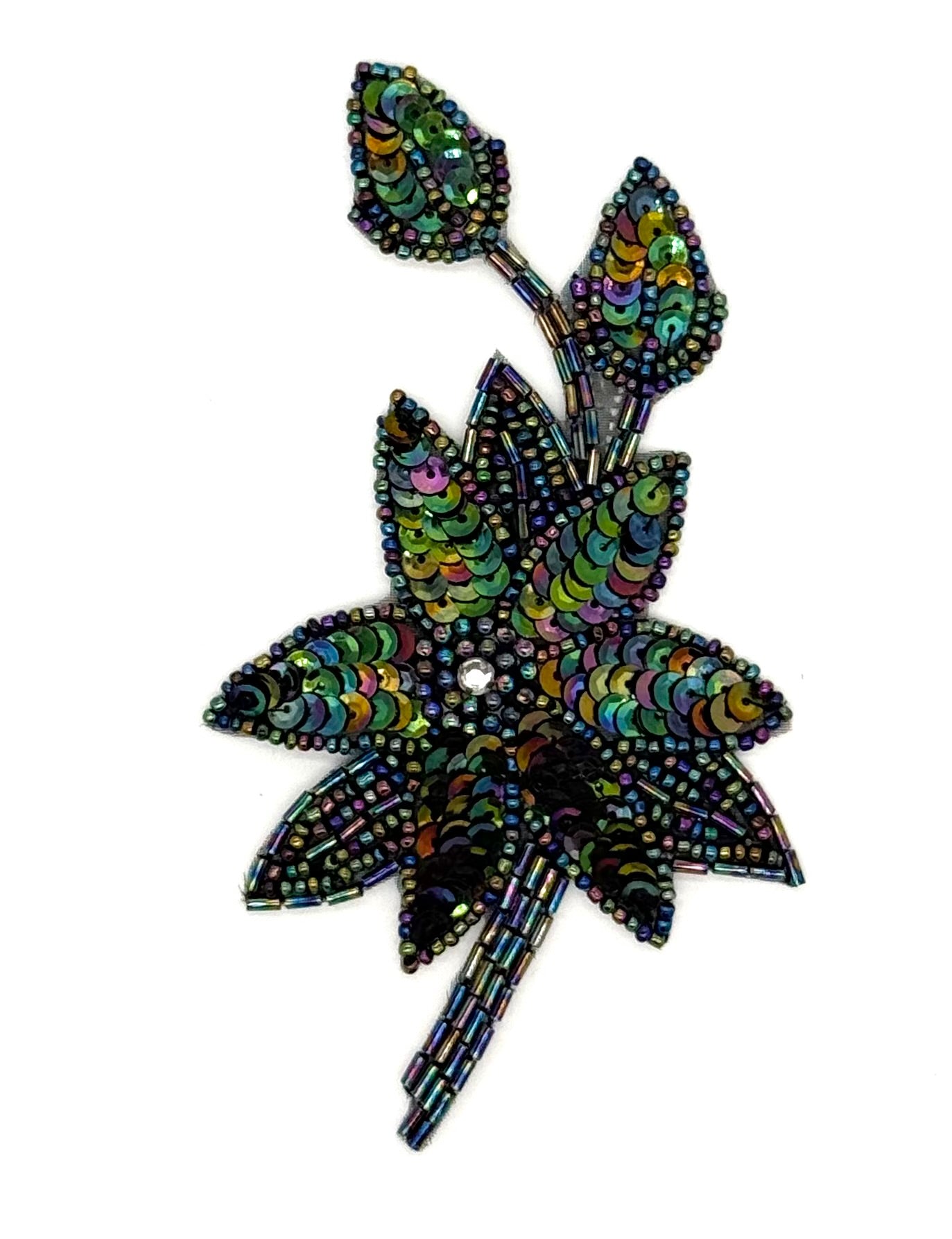 Flower Single - Choice of Color moonlight, Moonlight Shiny  or Charcoal Sequins Beads and Rhinestone 6" x 3.5"