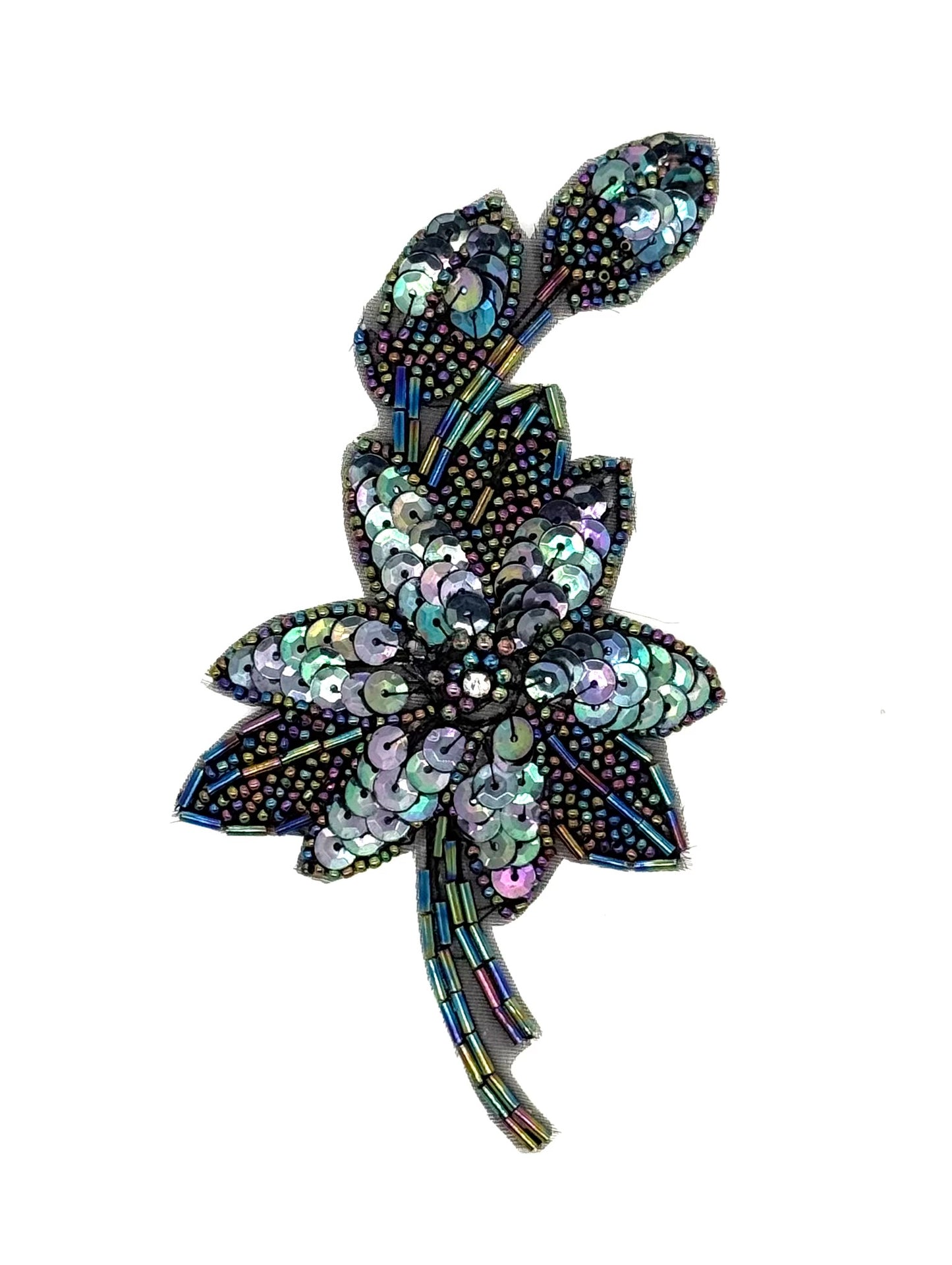 Flower Single - Choice of Color moonlight, Moonlight Shiny  or Charcoal Sequins Beads and Rhinestone 6" x 3.5"