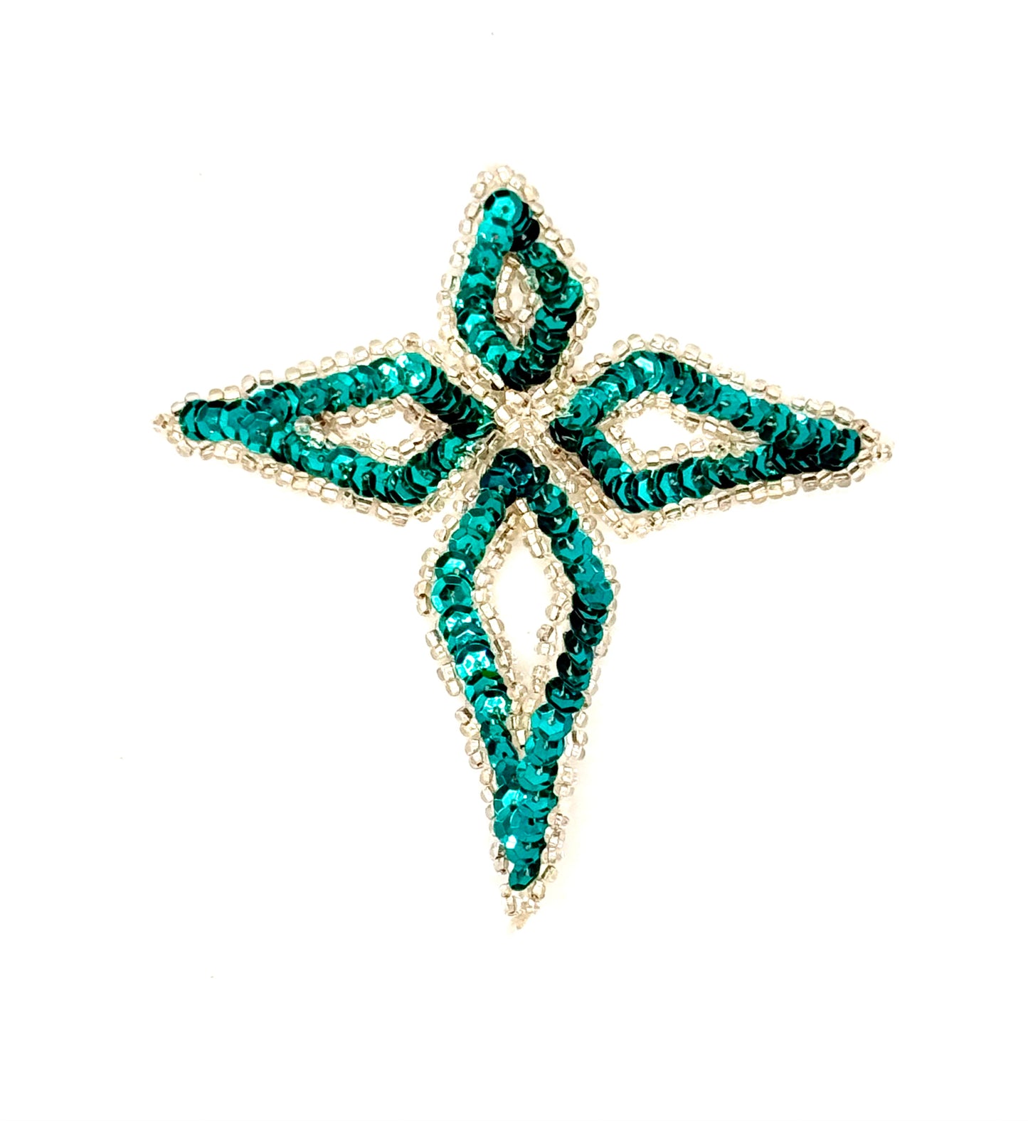 Motivo de diseño en forma de estrella con lentejuelas verde azulado y cuentas plateadas 4.5"x 4.25"