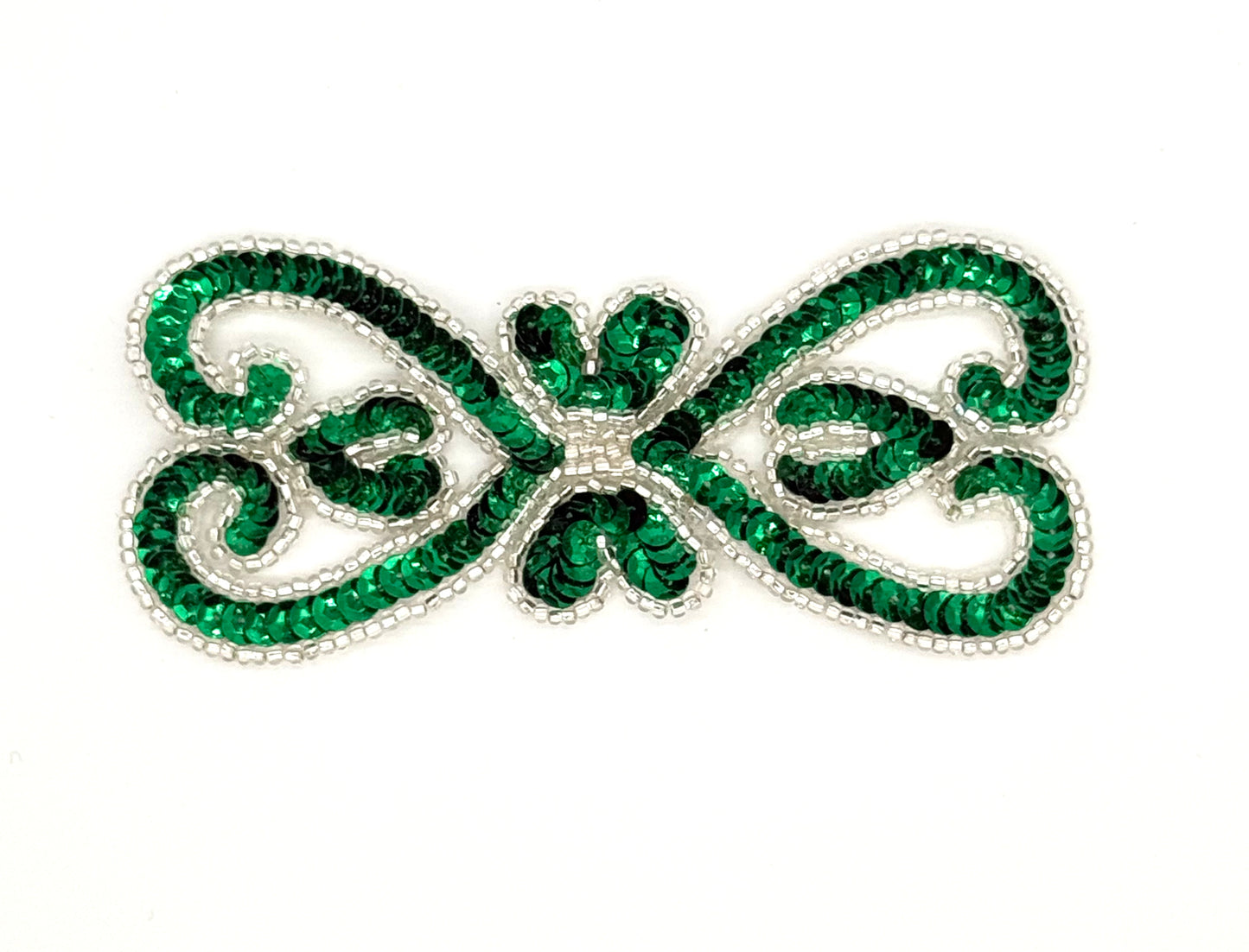 Designer Motif - Green Sequins - Silver Beads 5.5”x 2.5”