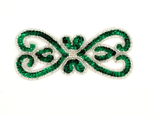 Diseño de Lentejuelas Verdes y Cuentas Plateadas 5.5"x 2.5"