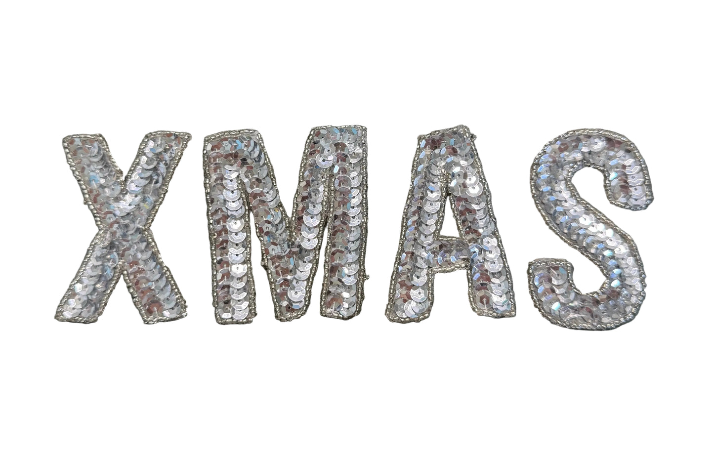 XMAS Silver Sequin & Bead Appliqué 3" x 2"