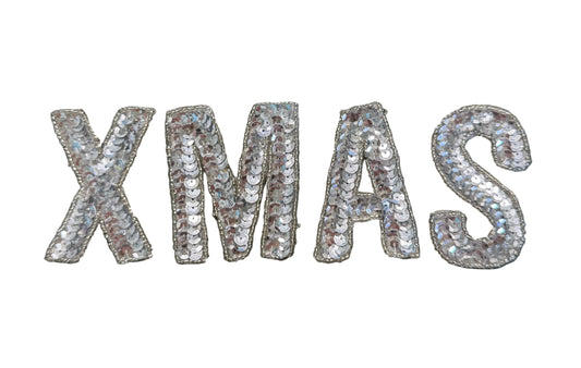 XMAS Silver Sequin & Bead Appliqué 3" x 2"