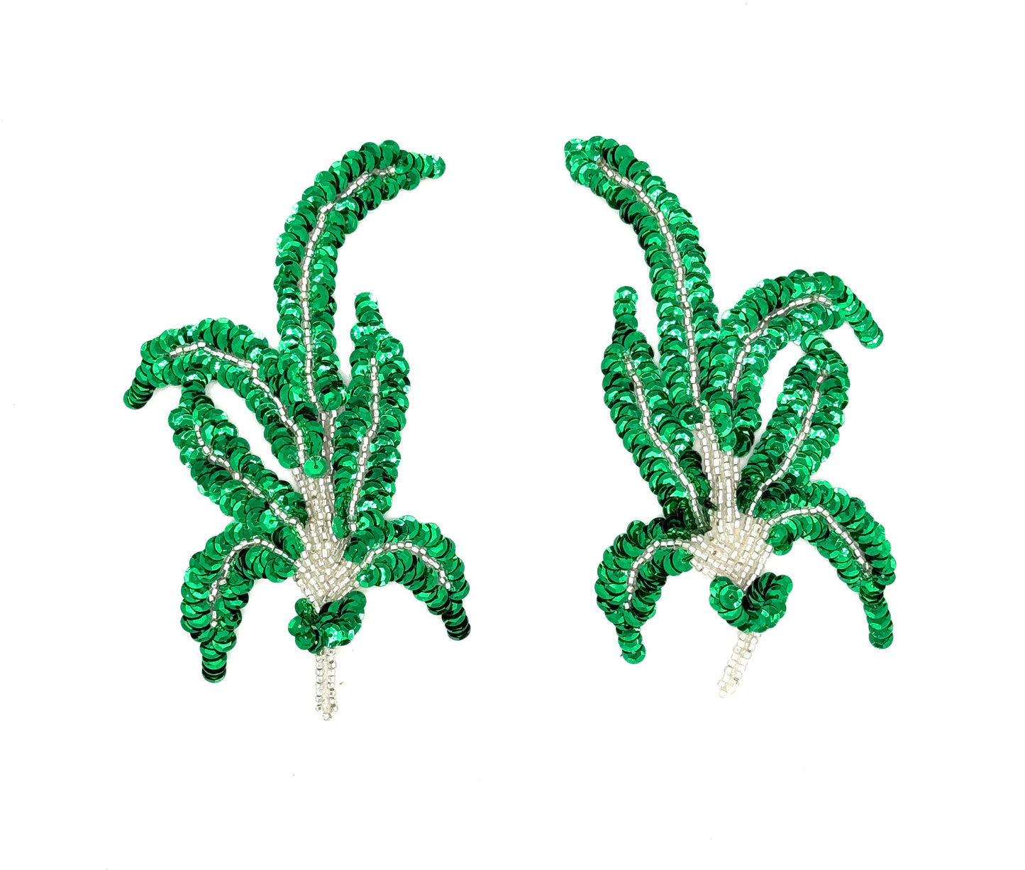 Choice of Leaf Pair or Singles with Green Sequins and Silver Beads 6" x 4"