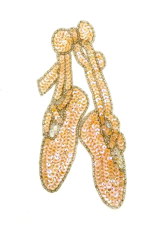 Ballet Slippers - Iridescent Peach Sequins - Silver Glass Beads 7" x 3.75"
