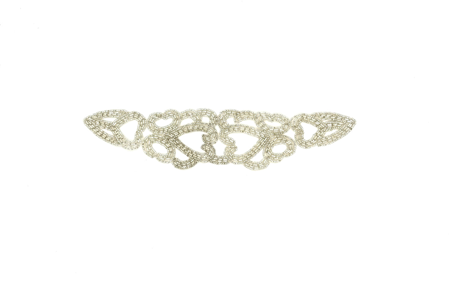 Designer Motif Neckpiece Heart Design - Choice of Silver/Iridescent White Beads 11" x 2.5"