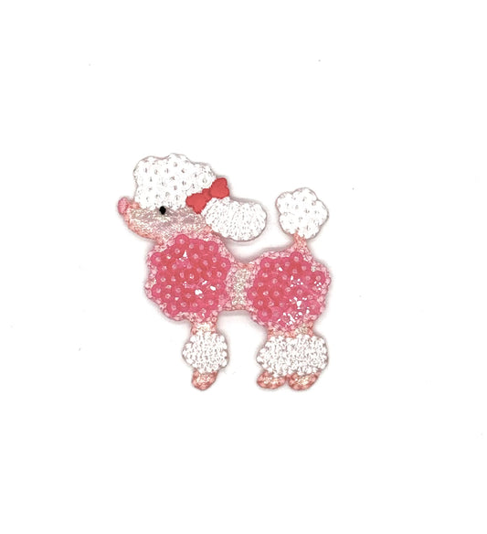 Pink and White Sequin Poodle with White Embroidery 2.25" x 2.25"