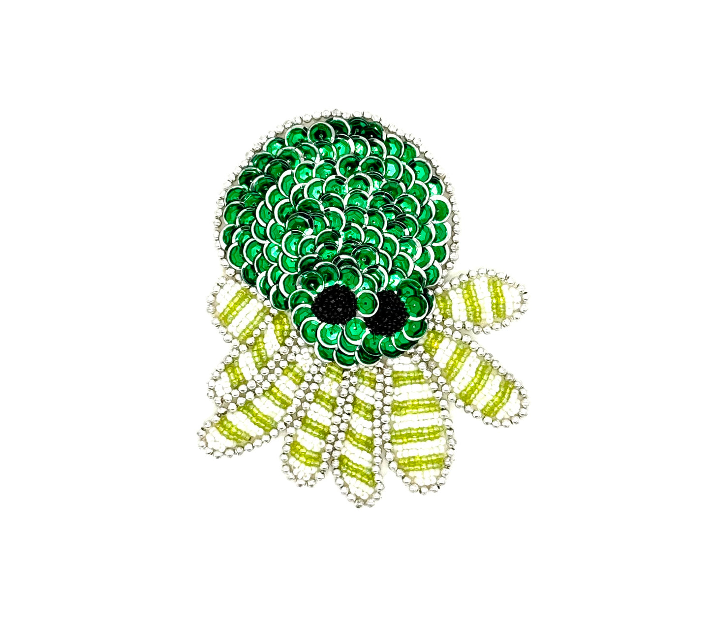 Sea Coral Appliqué - Two Tone Green Sequins - Silver/Black  Beads 4.5" x 4"