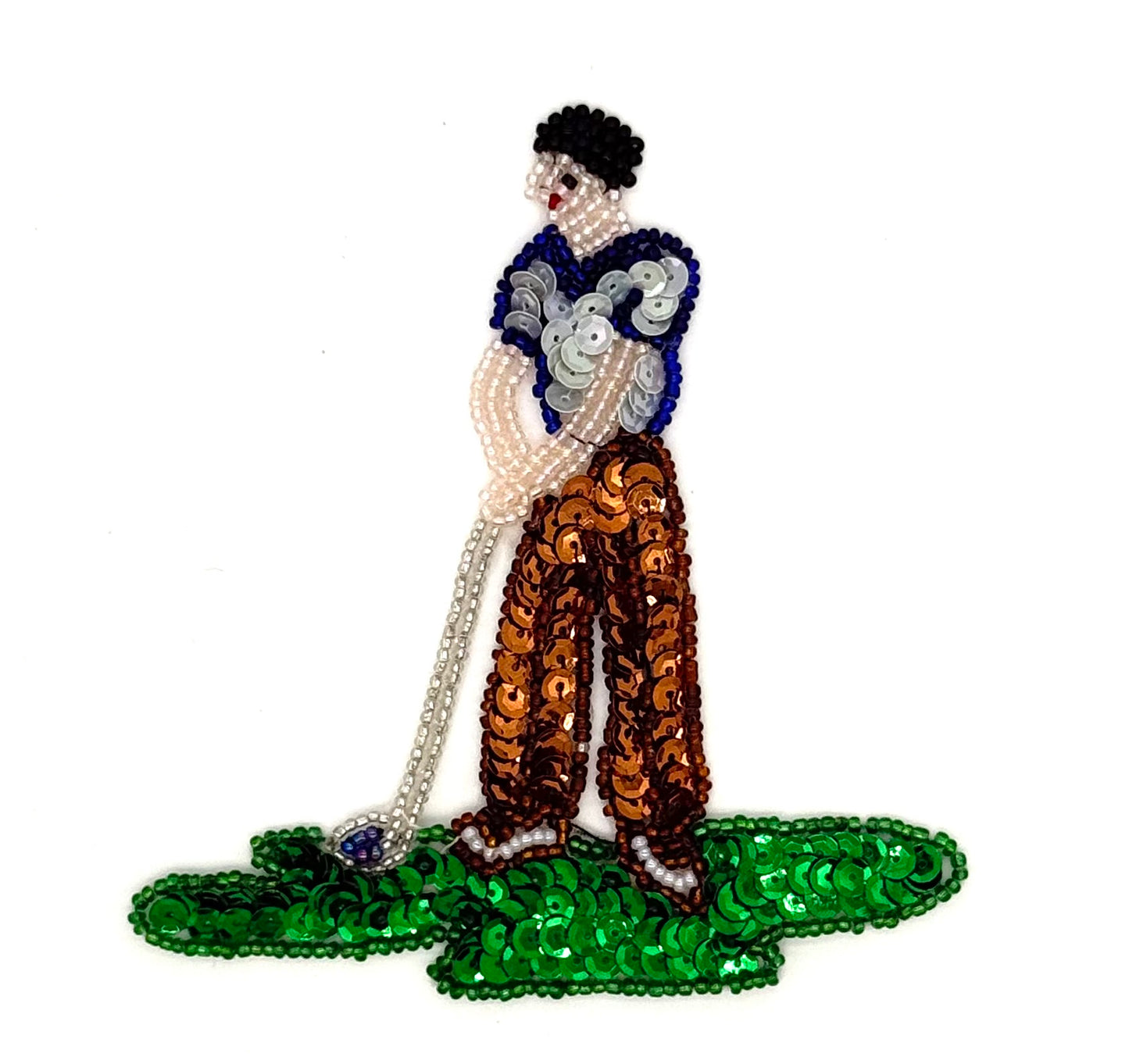 Man Golfer - Multicolored Sequins - Glass Beads 4.75" x 4.5"