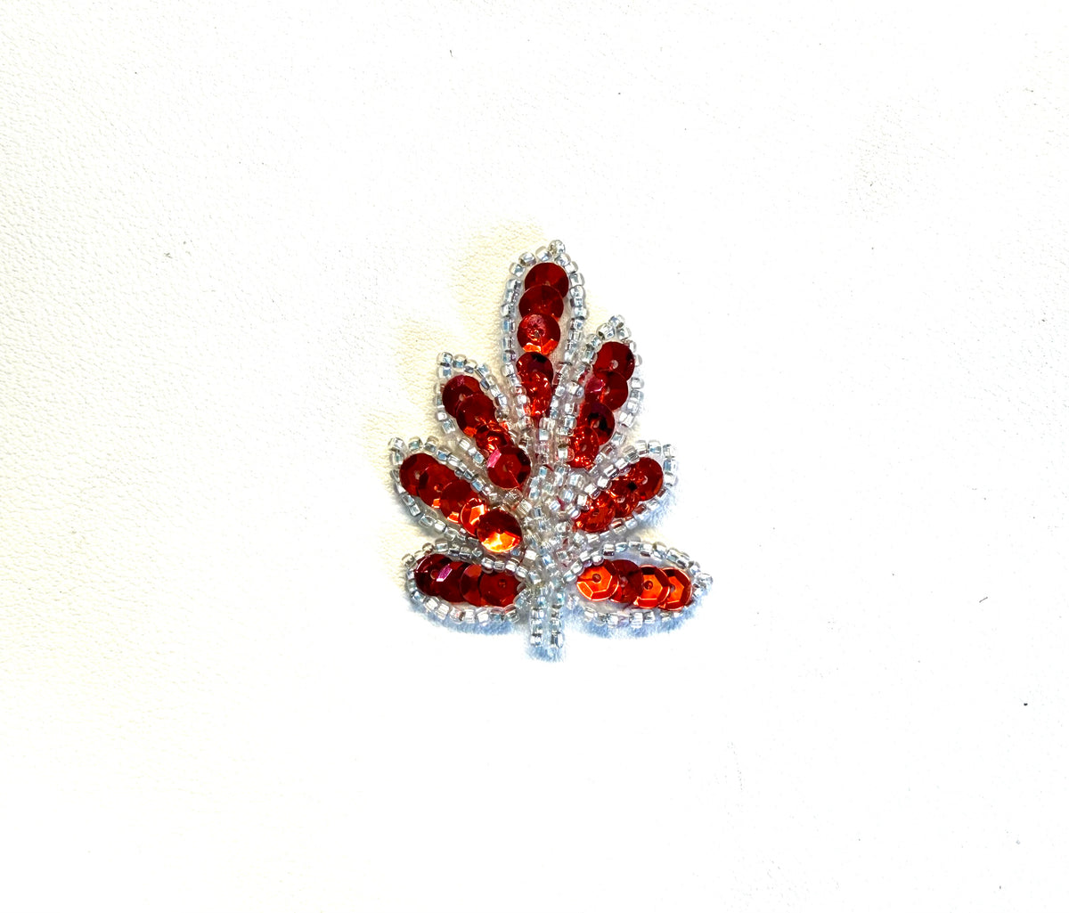 Sequin Leaf Applique, Color and Bead Options, 2 x 1.75 Inches