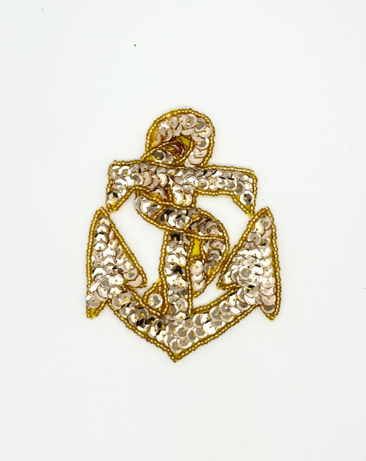 Anchor with Rope - Gold Sequins/Beads 4.25" x 3.5"