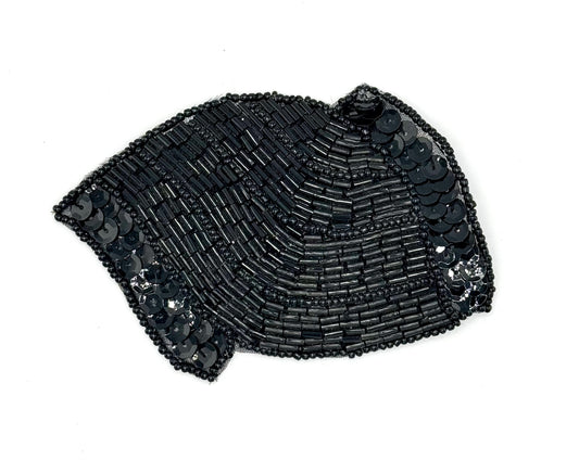 Designer Motif Wavy Pattern with Black Sequins and Beads 4.5” x 3”