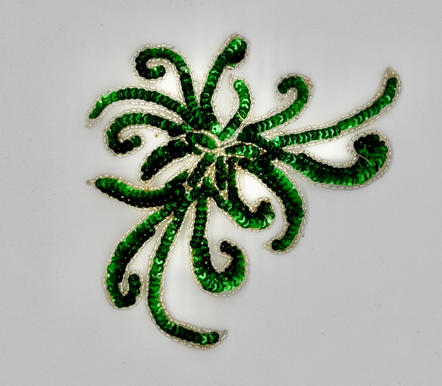 Designer Your Choice of Emerald Green and Green Sequins and Silver Beaded Trim 7.5" x 6"