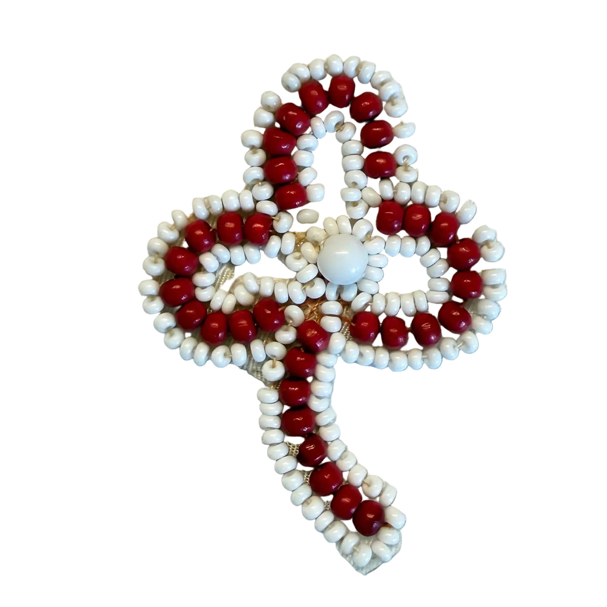 Flor de cuentas rojas y blancas de 5 cm x 3,8 cm