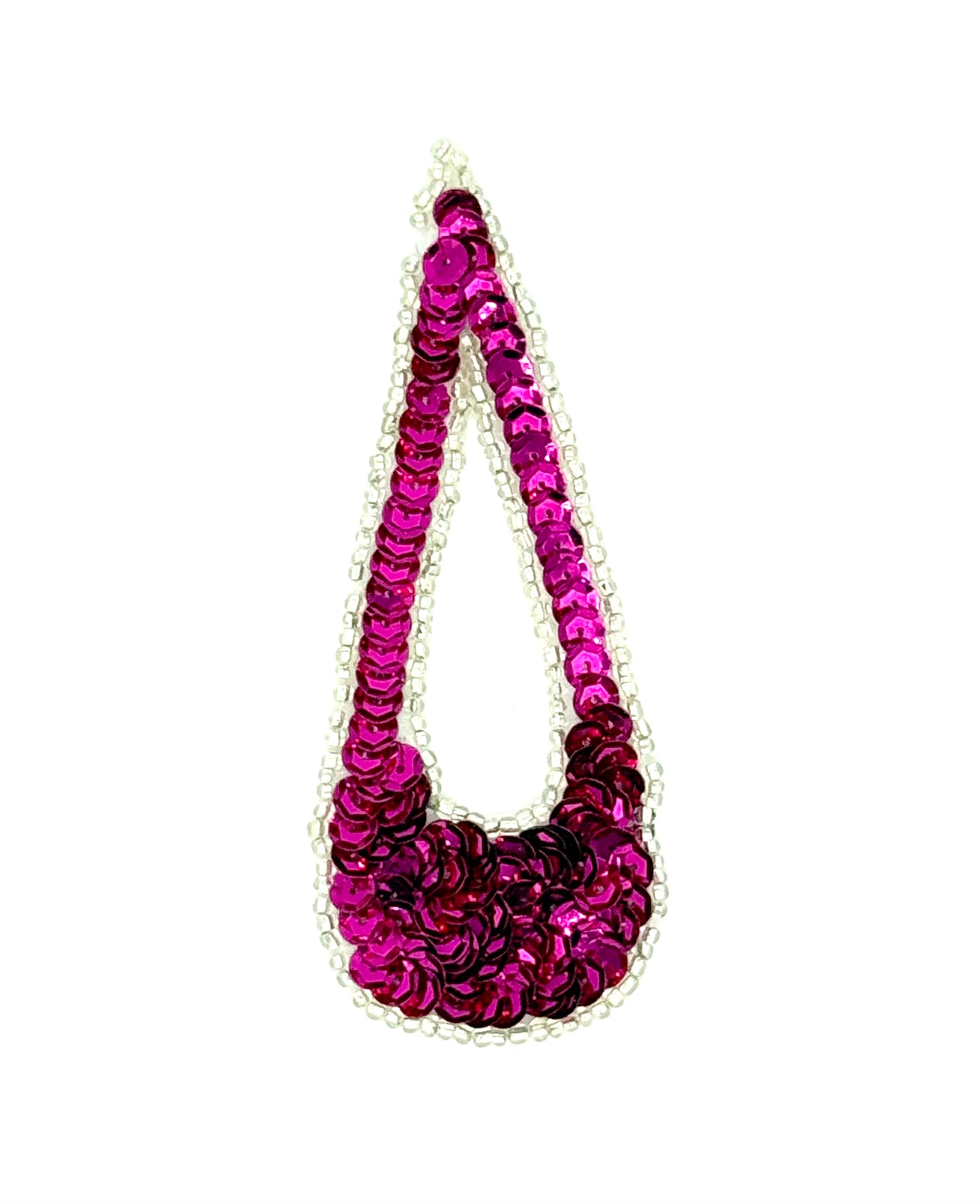 Design Motif Large Teardrop - Fuchsia Sequins - Silver Beads 4" x 1.5"
