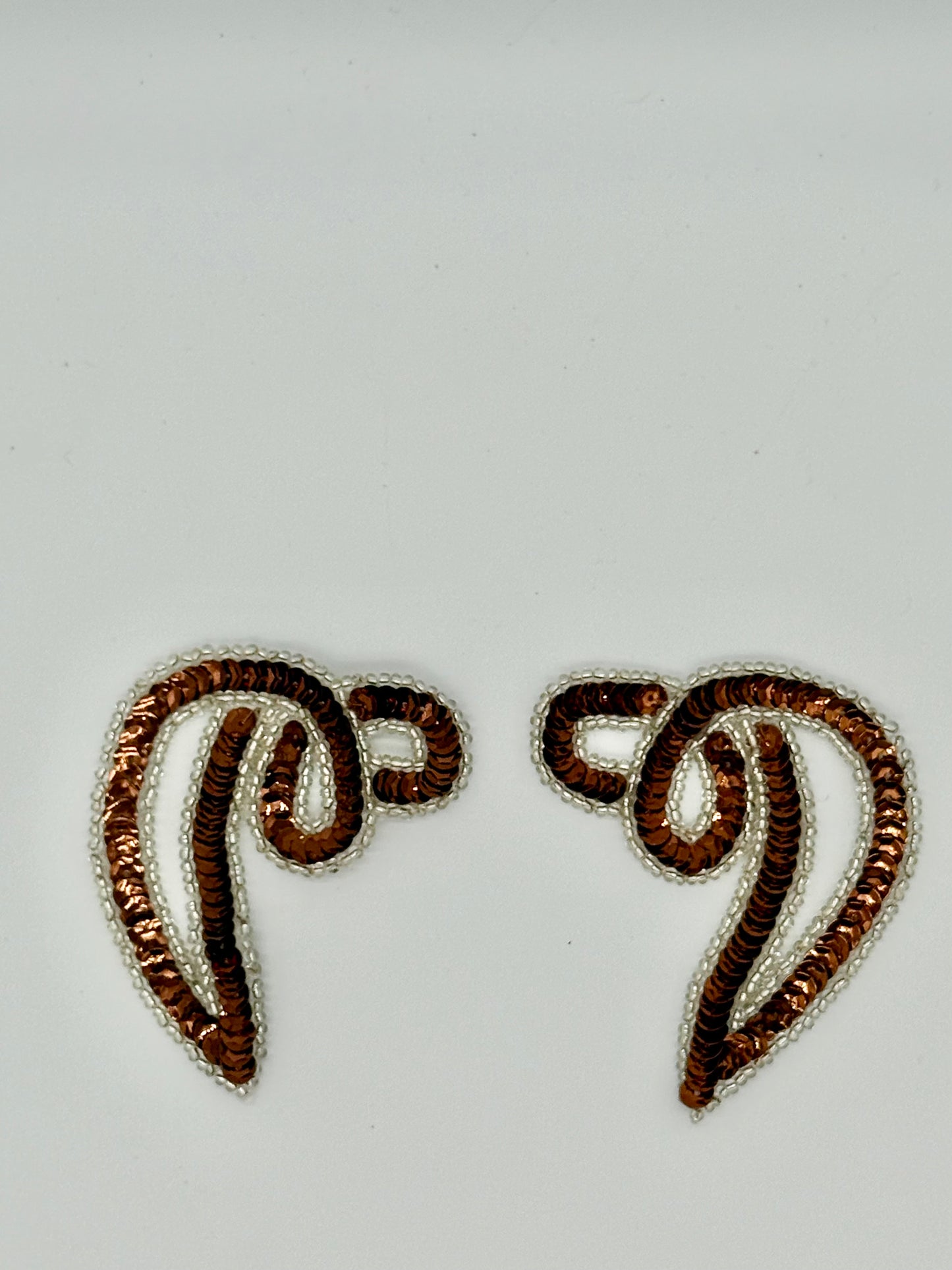 Design Motif Swirl Pair with Bronze Sequin and Silver Beads 3.5" x 3"