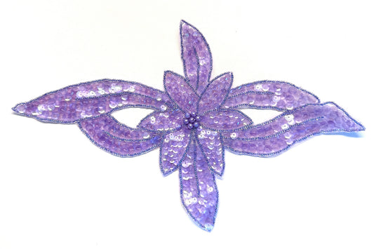 Flor con lentejuelas y cuentas morado claro 12.5" x 7.5"
