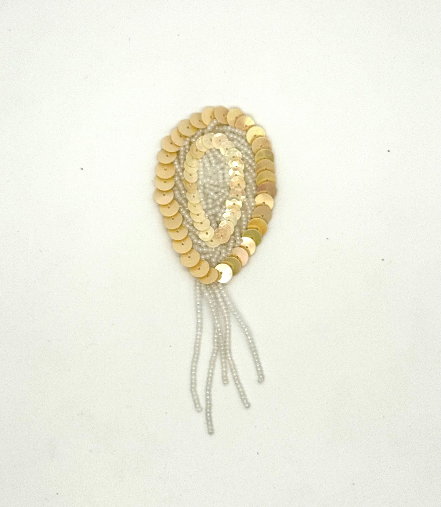 Epaulet - Beige Sequins - White Beads 5" x 2"